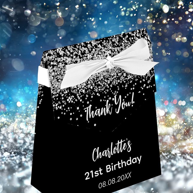 Birthday black silver glitter name thank you favor boxes (Creator Uploaded)