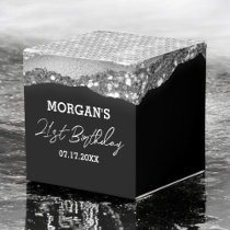 Birthday Black Silver Glitter Name Thank You Favor Boxes