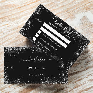 Birthday black silver glitter party RSVP Enclosure Card