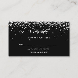 Birthday black silver glitter party RSVP Enclosure Card