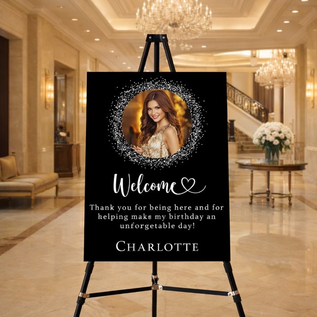 Birthday black silver glitter photo welcome foam board (Creator Uploaded)