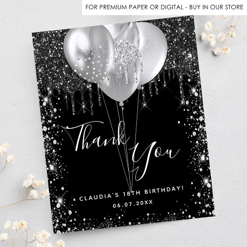 Birthday black silver glitter thank you budget flyer