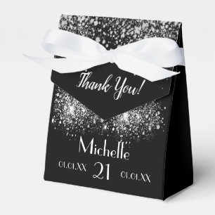 Birthday black silver glitter white monogram favor boxes