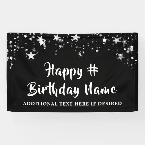 Birthday Black Silver Stars Custom Text and Color Banner