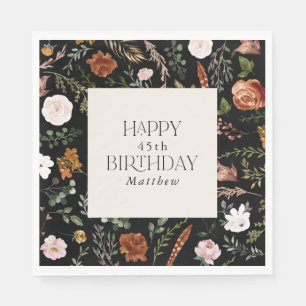 Birthday black terracotta floral modern botanical napkins