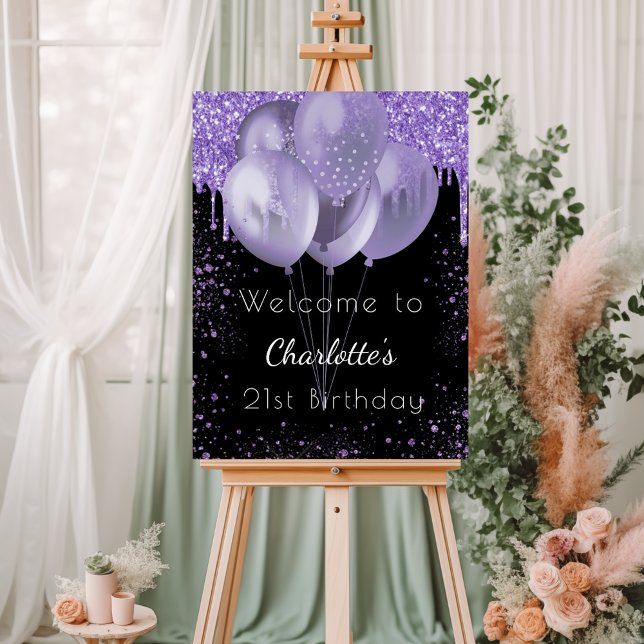Birthday black violet glitter welcome balloons foam board (Creator Uploaded)