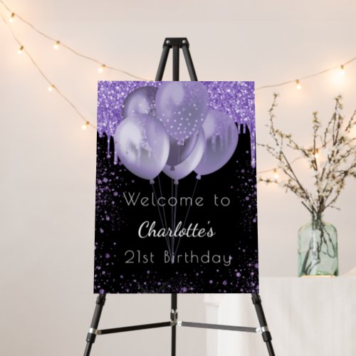 Birthday black violet glitter welcome balloons foam board