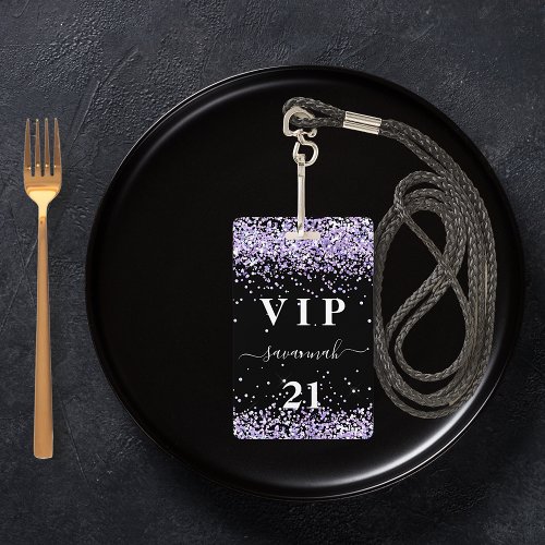 Birthday black violet lavender vip invitation badge