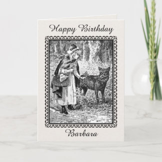 Birthday Black white Drawing Riding Hood With Wolf Card