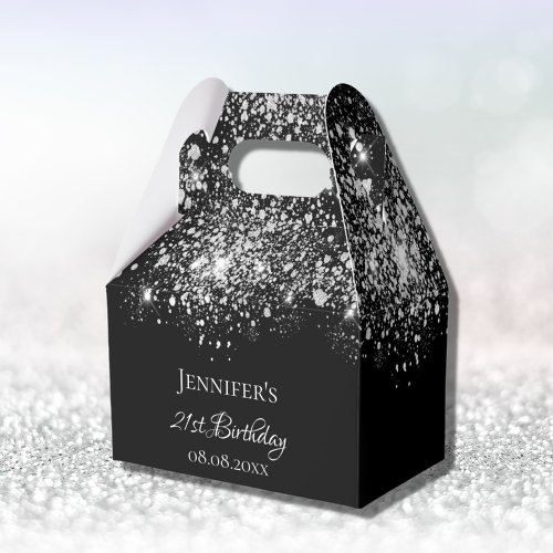 Birthday black white glitter monogram thank you favor boxes