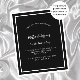 Birthday black white minimalist budget invitation flyer