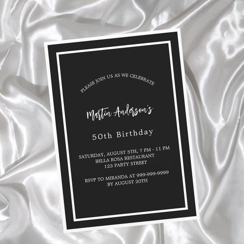 Birthday black white minimalist invitation postcard