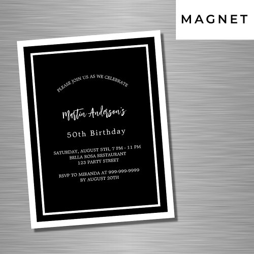 Birthday black white minimalist luxury magnetic invitation
