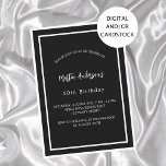 Birthday black white minimalist men guy invitation<br><div class="desc">A modern,  elegant and invitation.  A black background decorated with white frames.  Personalize and add a name and details. White text.</div>
