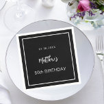 Birthday black white minimalist men guy napkins<br><div class="desc">A black background decorated with a white frame.  Personalize and add a date,  name,  age.</div>