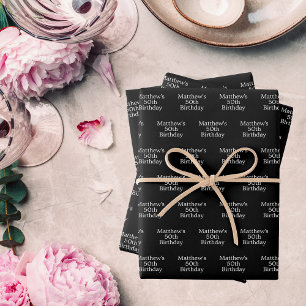 Birthday black white name script minimalist wrapping paper sheets