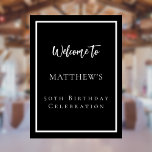 Birthday black white party welcome poster<br><div class="desc">A black background and a white frame.  Personalize and add a name and age.</div>