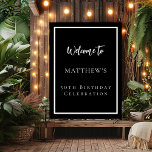 Birthday black white party welcome poster<br><div class="desc">A black background and a white frame.  Personalize and add a name and age.</div>