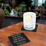 Birthday black white photo man myth legend square paper coaster<br><div class="desc">A classic black background.   Text: The Man,  The Myth,  The Legend. Personalize and add his name and age.</div>