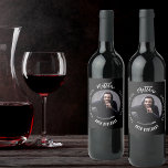Birthday black white photo man myth legend wine label<br><div class="desc">A classic black background.   Text: The Man,  The Myth,  The Legend. Personalize and add his name,  age and photo.</div>
