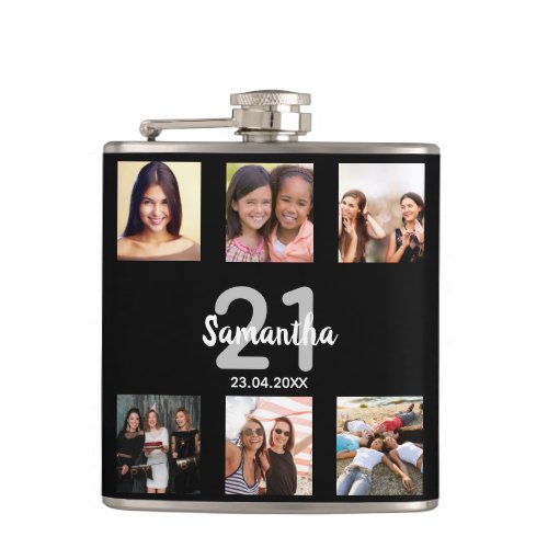 Birthday black white photo name Fun Flask