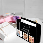 Birthday black white photo name guy large gift bag<br><div class="desc">For a 50th (or any age) birthday.  A classic black background.   Personalize and add 3 of your own photos,  a date,  name and age 50. White text. The name is written with a modern hand lettered style script.</div>