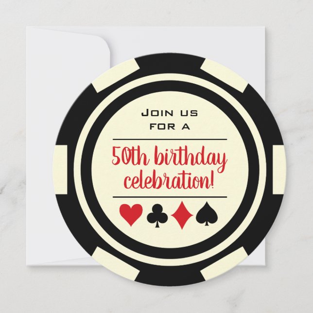 Birthday Black White Poker Chip Casino Invitation (Front)