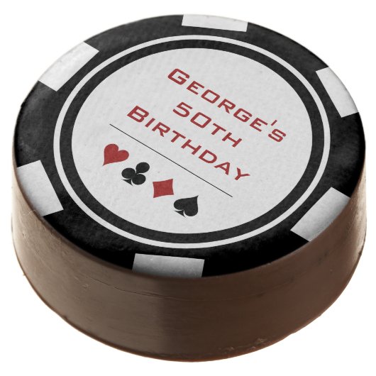 Birthday Black White Poker Chip Vegas Casino Chocolate Covered Oreo (Angled)