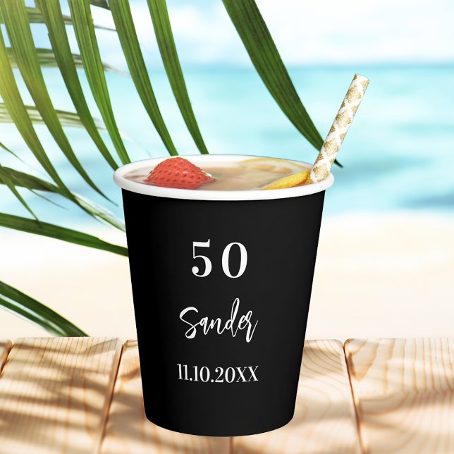 Birthday black white script men paper cups (Creator Uploaded)