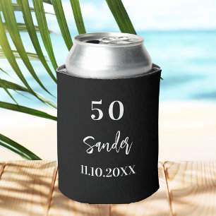 Birthday black white script minimalist can cooler