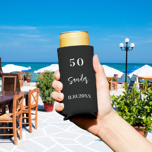 Birthday black white script minimalist seltzer can cooler