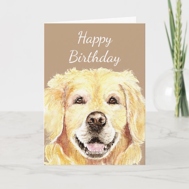 Birthday Blank Watercolor Golden Retriever Dog Card (Front)