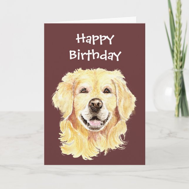 Birthday Blank Watercolor Golden Retriever Dog Card (Front)