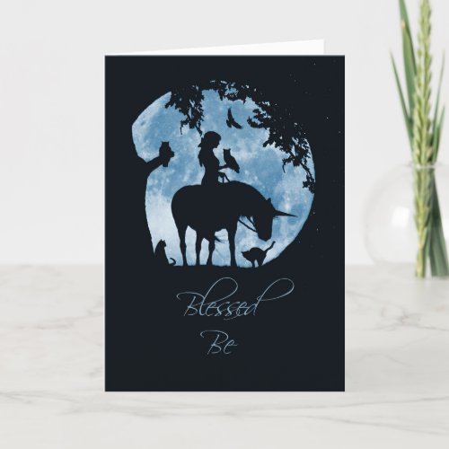 Birthday Blessed Be Wicca with Animals and Moon Card