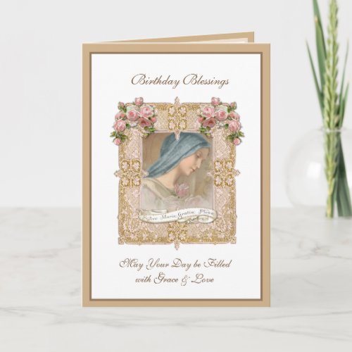 Birthday Blessed Virgin Mary Pink roses  Card