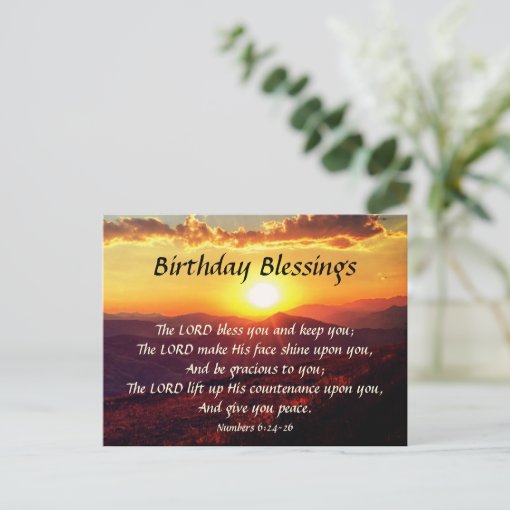 Birthday Blessing Numbers 6:24-26 Mountain Sunset Postcard | Zazzle