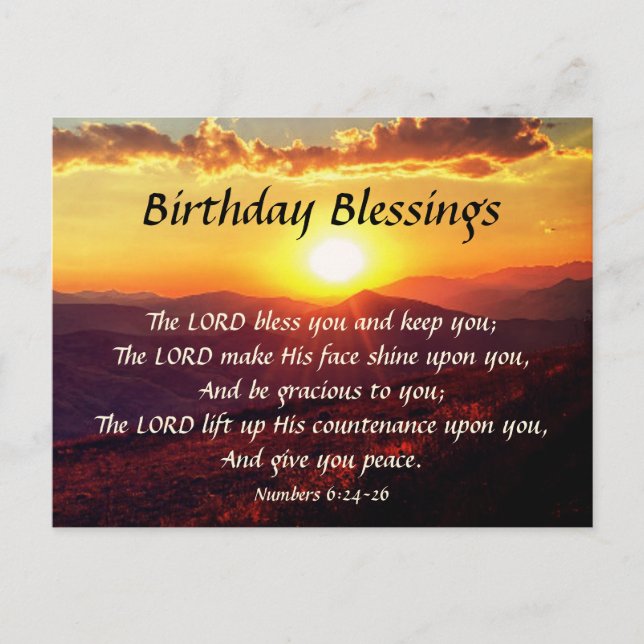 Birthday Blessing Numbers 6:24-26 Mountain Sunset Postcard (Front)
