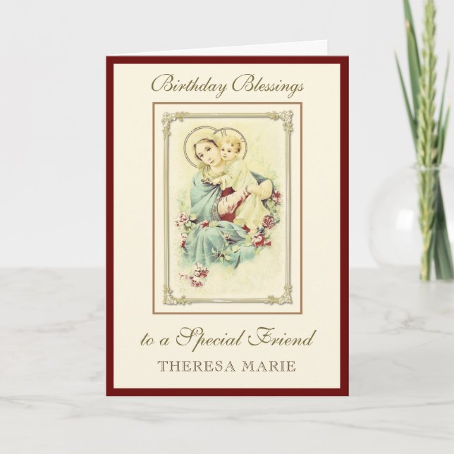 Birthday Blessings Celebration Virgin Mary Jesus  Card (Front)