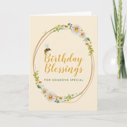 Birthday Blessings Daisy Wreath Yellow  White Card