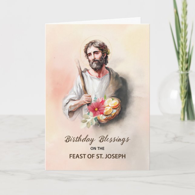 Birthday Blessings Feast of St. Joseph Watercolor Card (Front)
