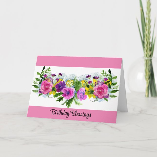 Birthday Blessings Floral  Greeting Card (Front)