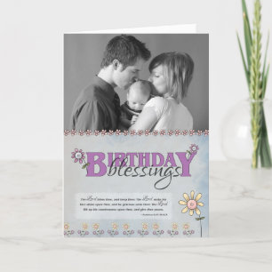 Birthday Blessings flowers & bible verse photo Card