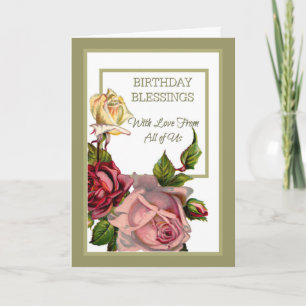 Birthday Blessings from All Pink White Red Roses Card