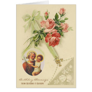 Birthday Blessings Jesus St. Joseph Vintage Floral