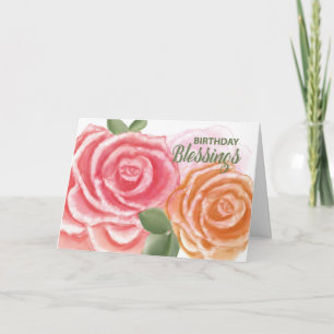 Birthday Blessings Large Watercolor Roses Card