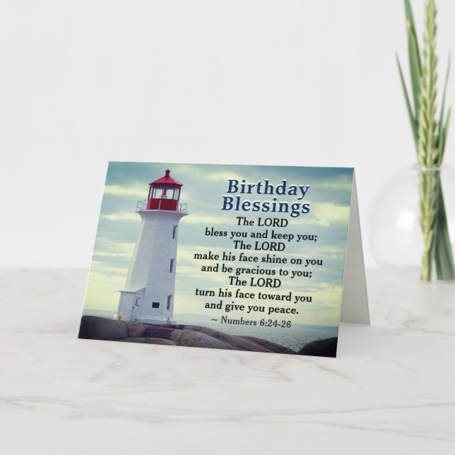 Birthday Blessings Numbers 6:24-26 Lighthouse Card (Front)