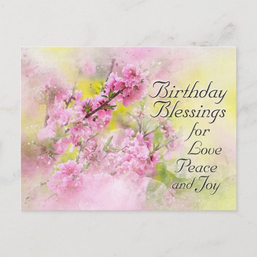 Birthday Blessings of Love Peace and Joy Flowers Holiday Postcard