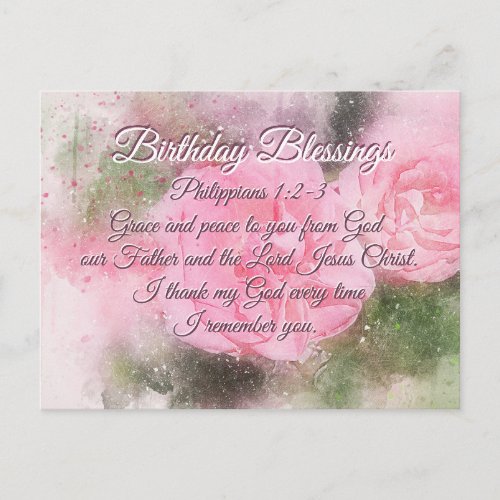 Birthday Blessings Philippians 12_3 Bible Verse Postcard