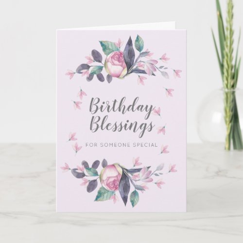 Birthday Blessings Pink Watercolor Floral Card