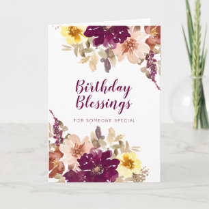 Birthday Blessings Plum Watercolor Floral Card